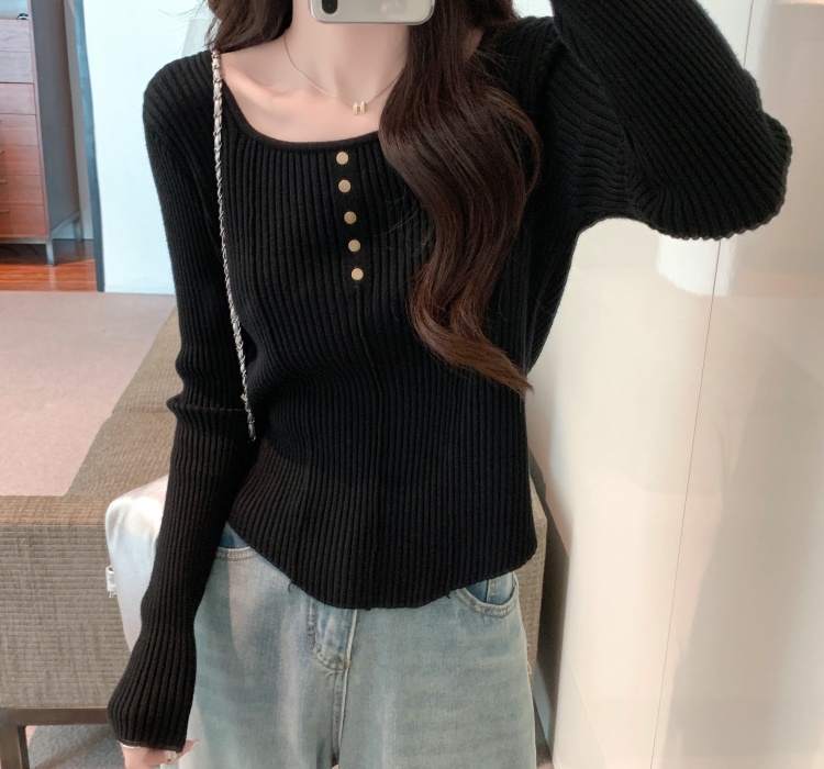 Square collar knitted tops Western style sweater