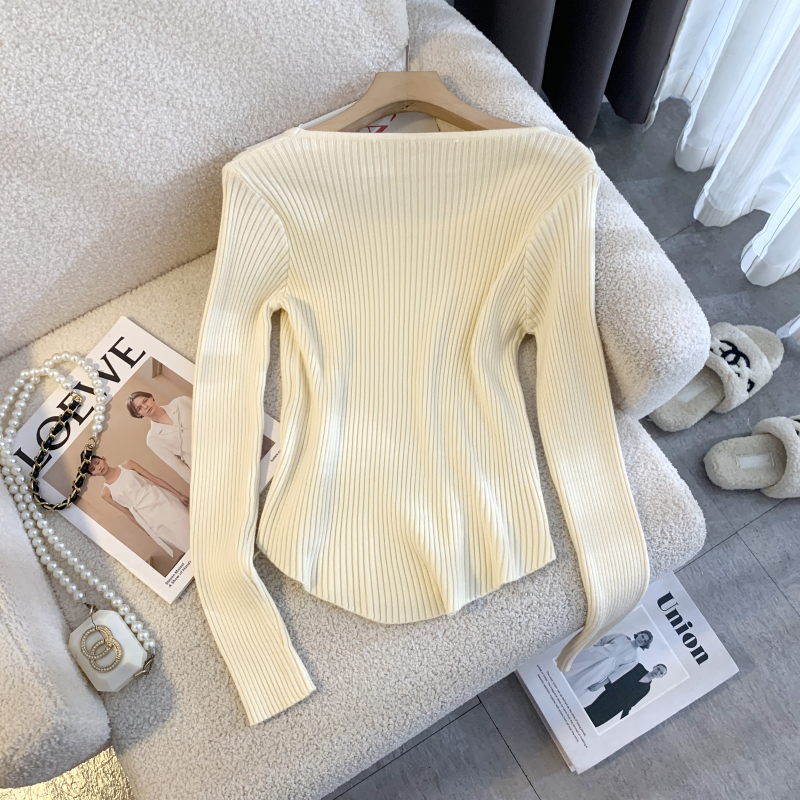 Square collar knitted tops Western style sweater