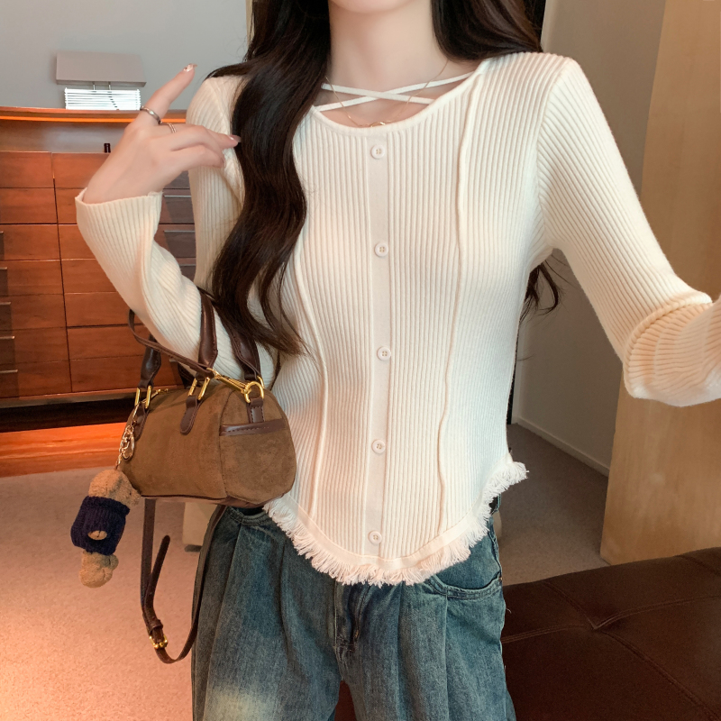 V-neck bottoming slim thick sweater
