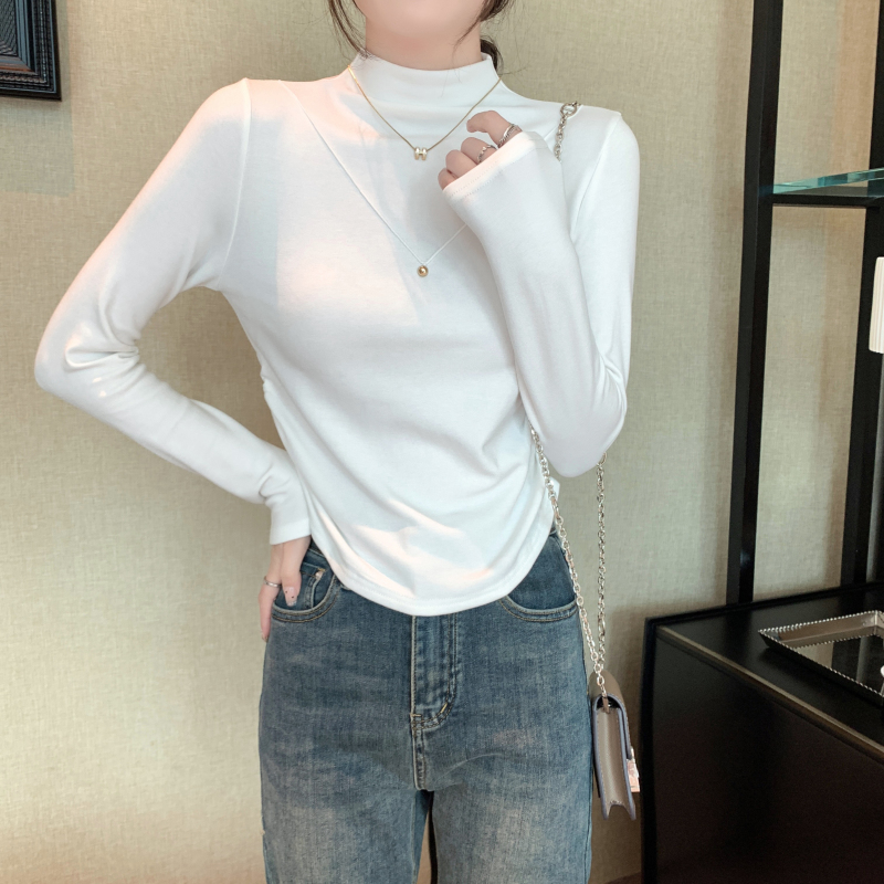 Long sleeve half high collar T-shirt slim tops for women
