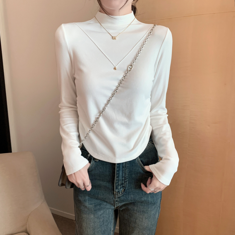 Long sleeve half high collar T-shirt slim tops for women