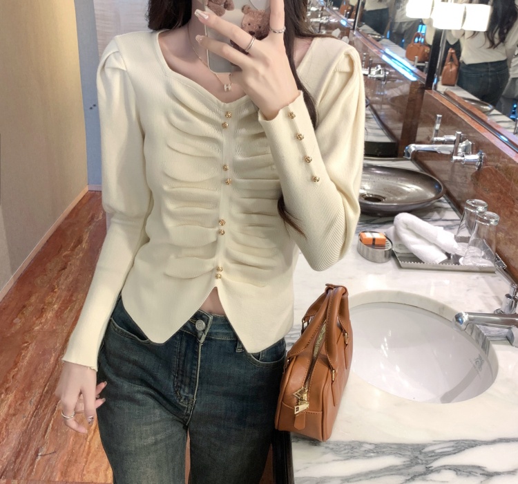 Square collar niche tops knitted irregular bottoming shirt