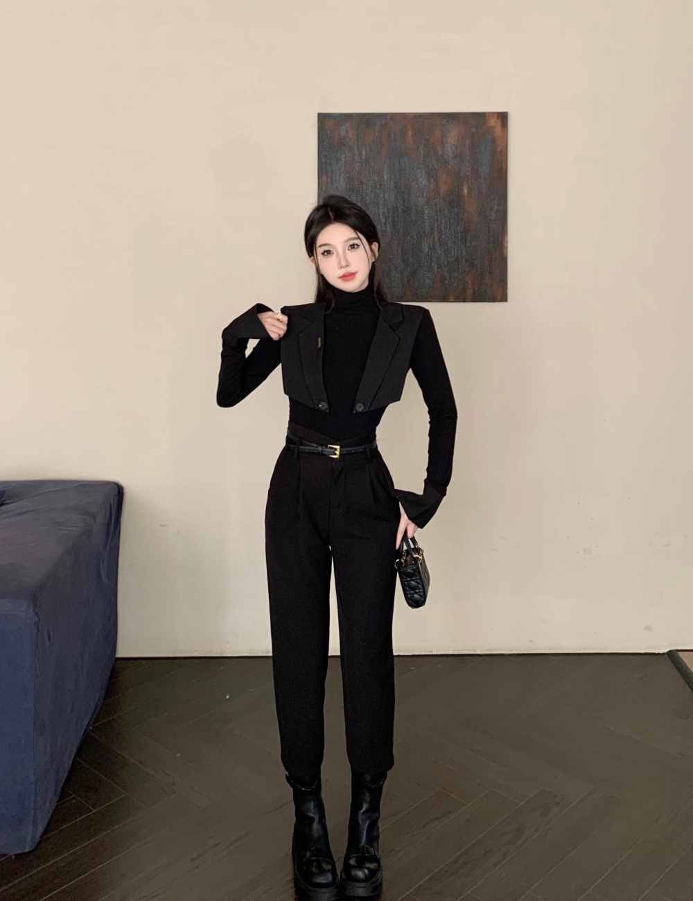 High waist business suit trumpet sleeves tops a set