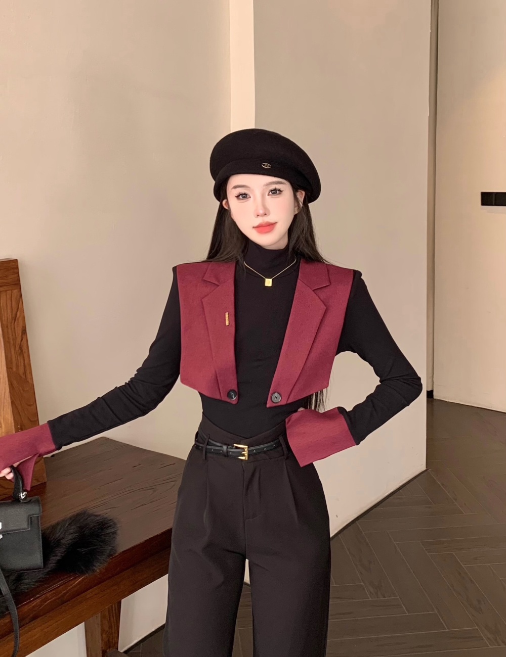 High waist business suit trumpet sleeves tops a set