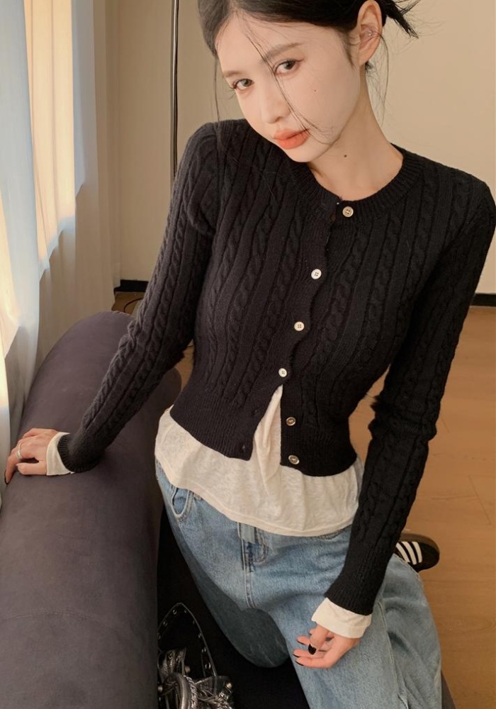 Knitted short slim sweater autumn and winter twist coat