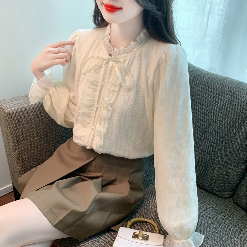 Long sleeve lace shirt puff sleeve tops for women