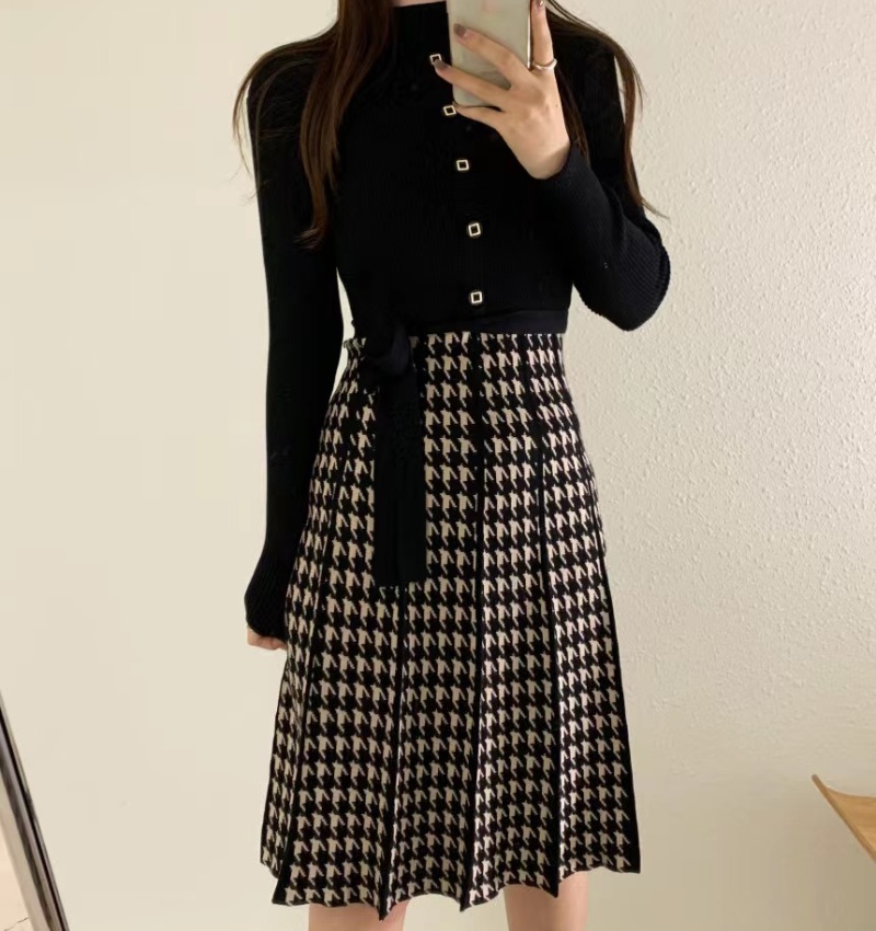 Retro Korean style temperament breasted long dress