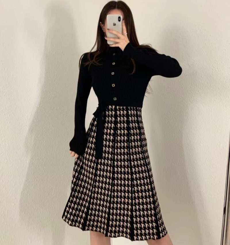 Retro Korean style temperament breasted long dress