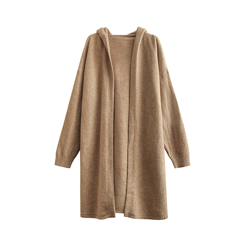 Autumn and winter pure knitted all-match hooded cardigan