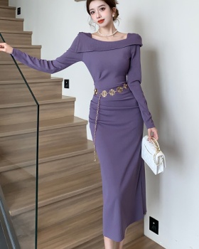 Fashion simple long dress slim long sleeve dress for women