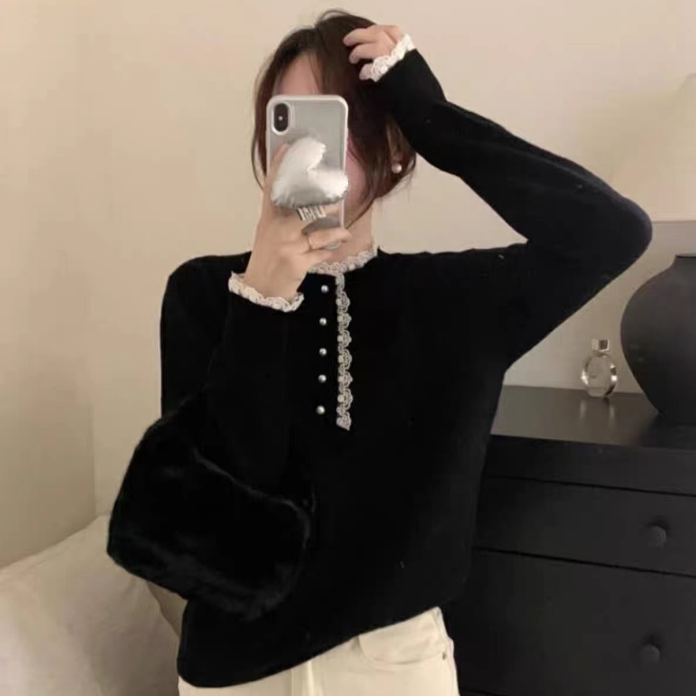Loose pullover high lace bottoming shirt Casual wool sweater