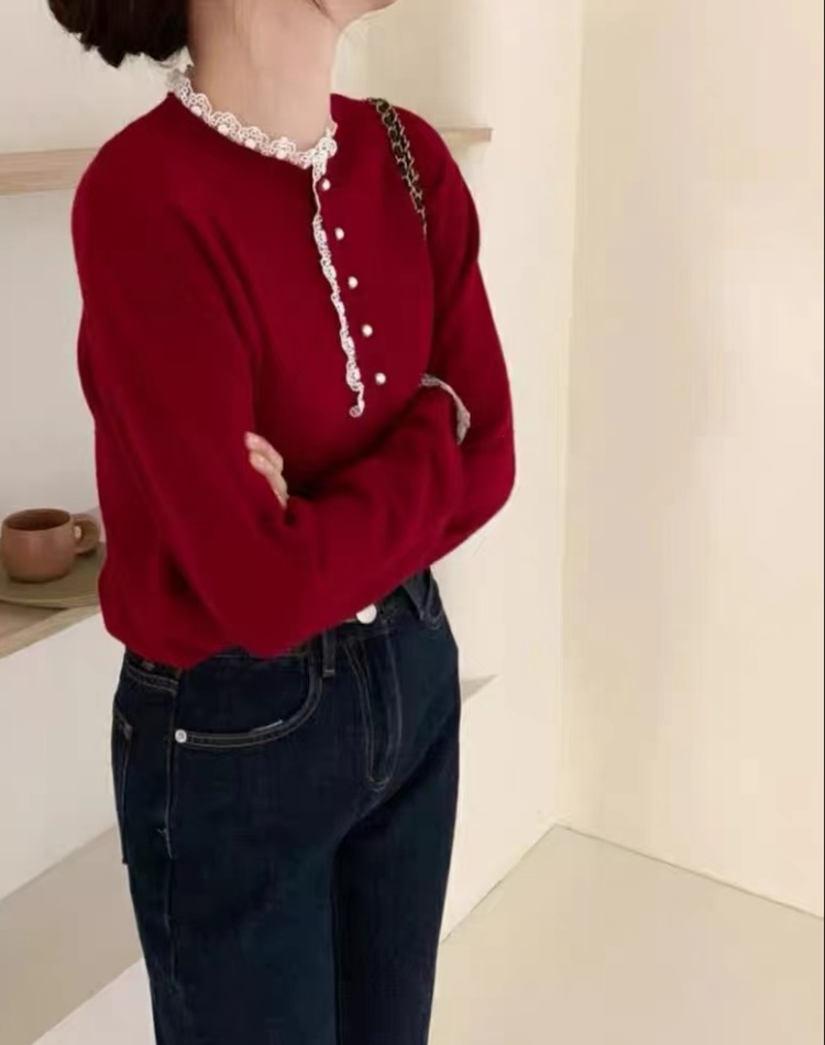 Loose pullover high lace bottoming shirt Casual wool sweater