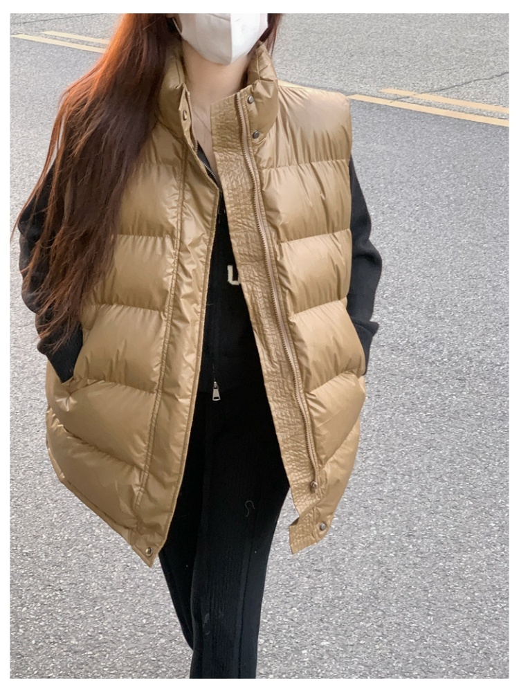 Korean style pure cotton waistcoat zip high collar coat