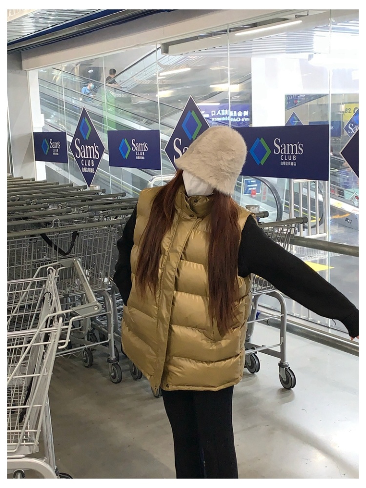 Korean style pure cotton waistcoat zip high collar coat