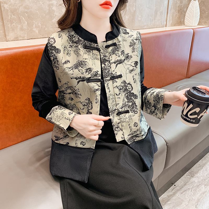 Cstand collar cheongsam Han clothing jacket 2pcs set for women