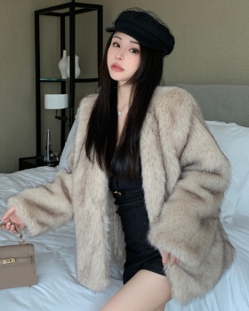 Thermal autumn and winter loose overcoat fox faux fur coat