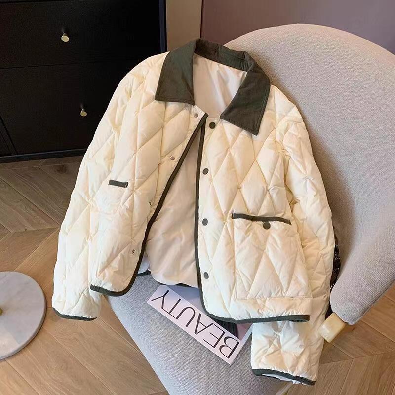 Lapel thin cotton coat loose diamond coat for women