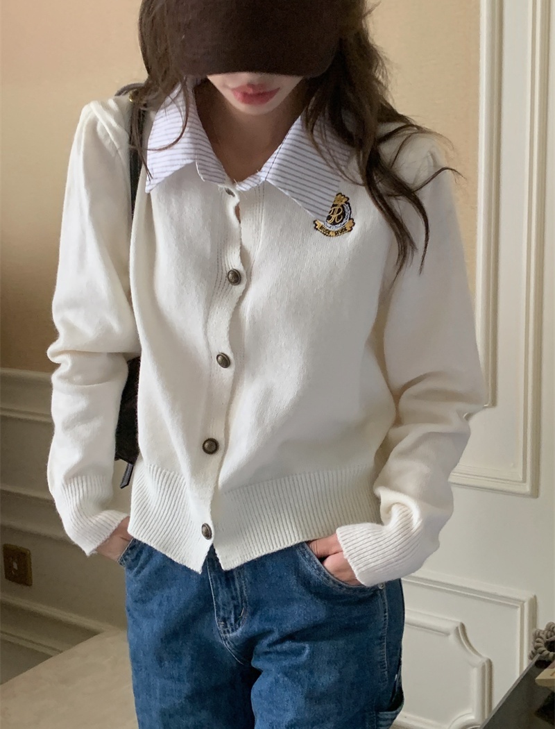Long sleeve Pseudo-two sweater college style shirt