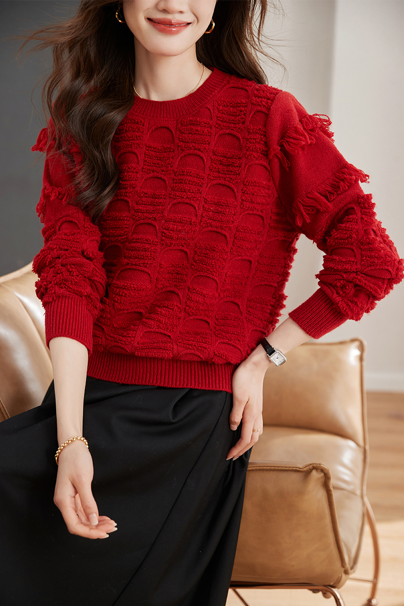 Tassels autumn thick tops loose pullover sweater for women