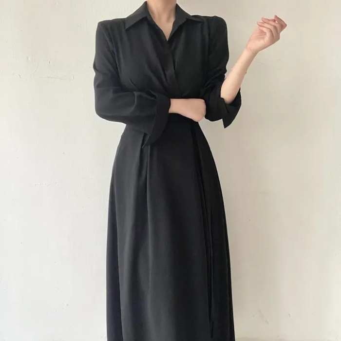 France style long sleeve slim Korean style dress