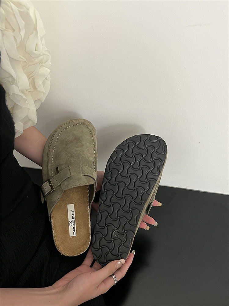 Flat retro shoes thick crust lazy shoes for women