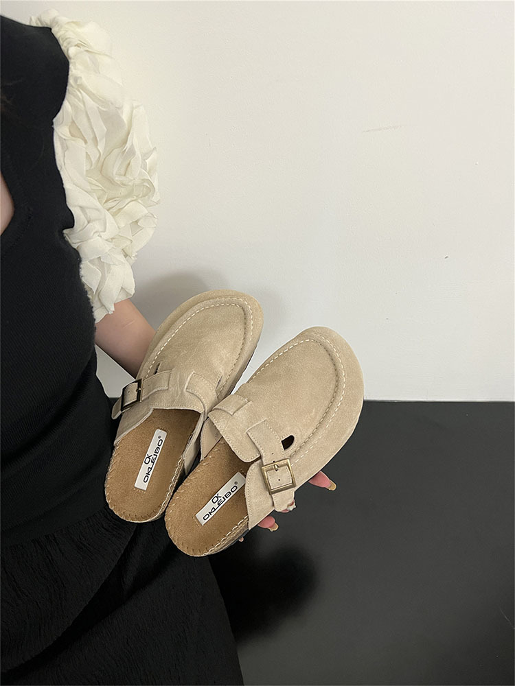 Flat retro shoes thick crust lazy shoes for women