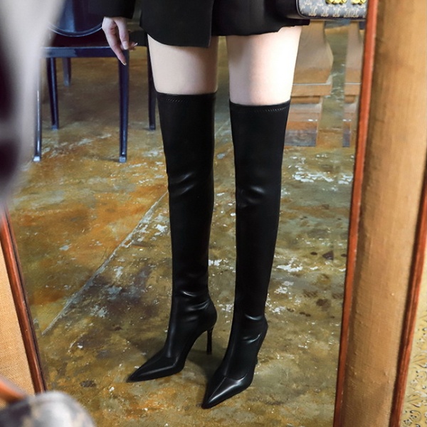 European style simple high-heeled fine-root thigh boots