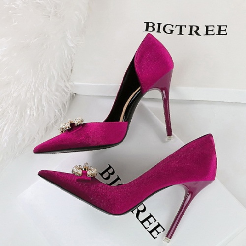 Rhinestone buckle hollow high-heeled shoes thick pearl shoes