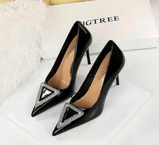 Pointed high-heeled rhinestone buckle shoes for women
