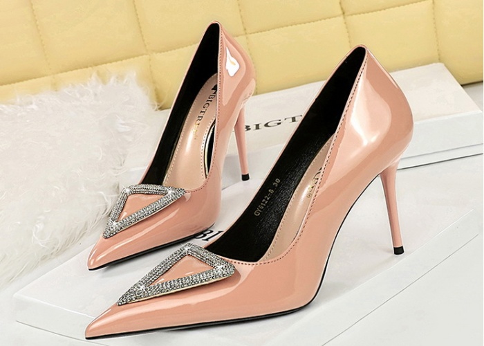 Pointed high-heeled rhinestone buckle shoes for women