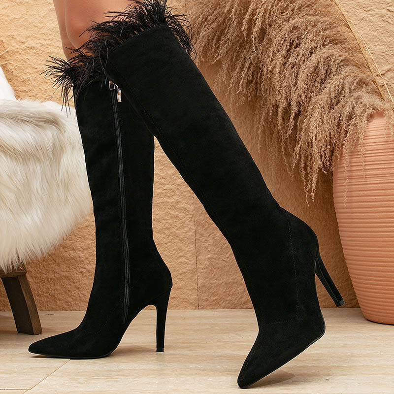 Pointed winter stilettos splice thigh boots for women