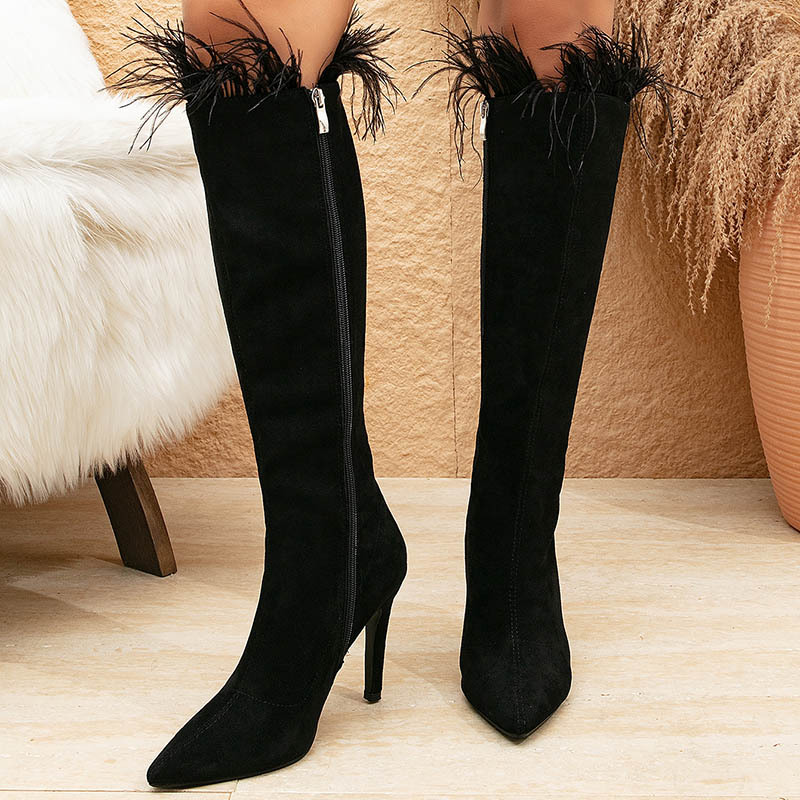 Pointed winter stilettos splice thigh boots for women