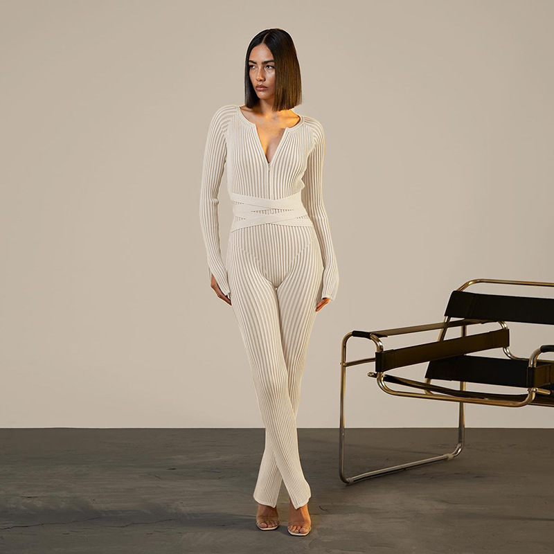 Tight Casual jumpsuit screw thread long pants for women