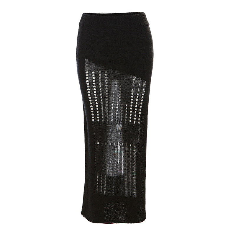 Perspective long skirt split tops 2pcs set for women