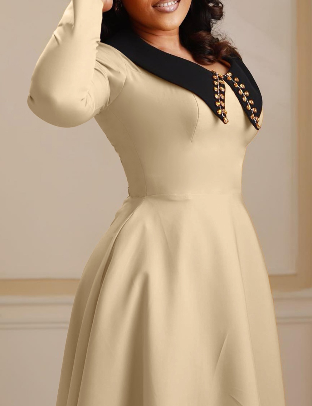 Long sleeve big skirt pure lapel elegant slim dress