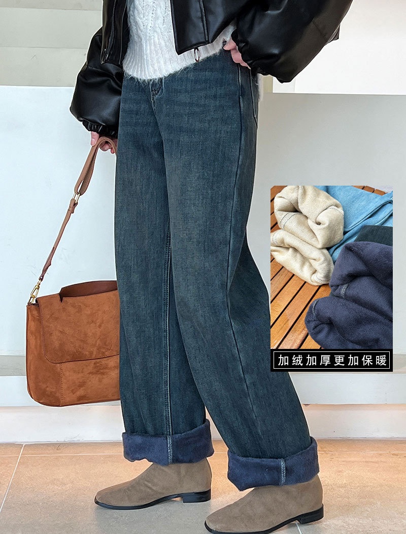 Thick winter retro jeans high waist washed pants