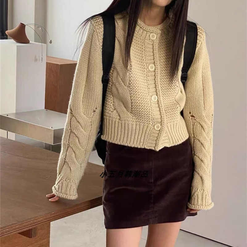 Twist short sweater knitted coat for women