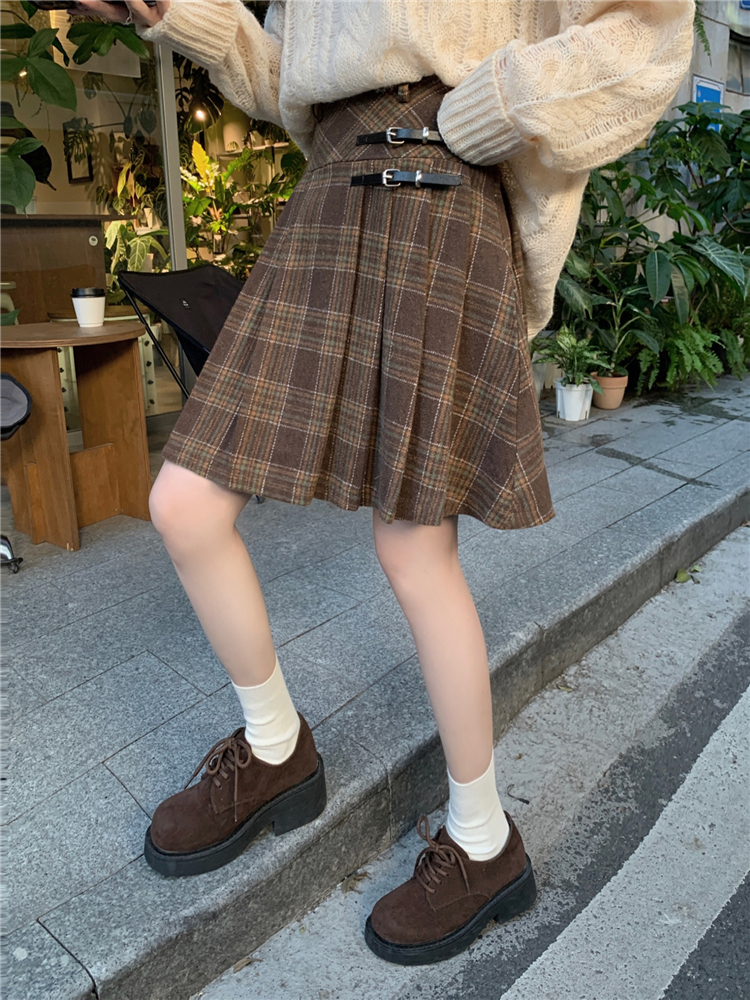 High waist retro short skirt woolen A-line skirt