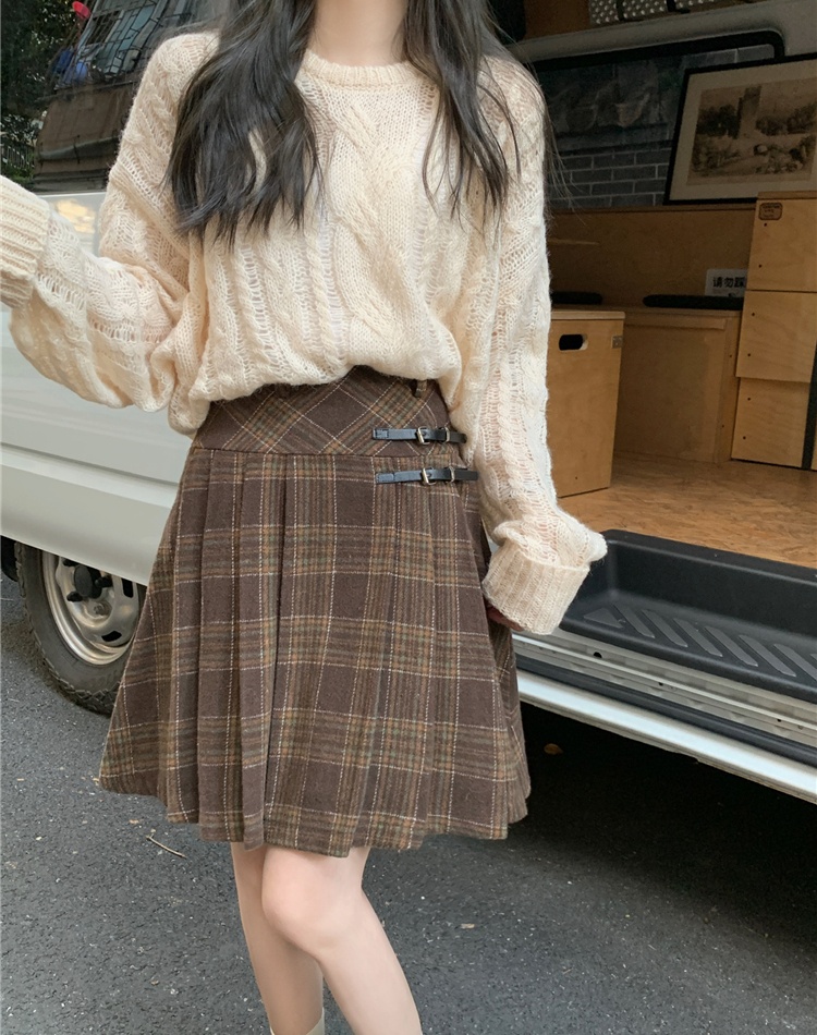 High waist retro short skirt woolen A-line skirt