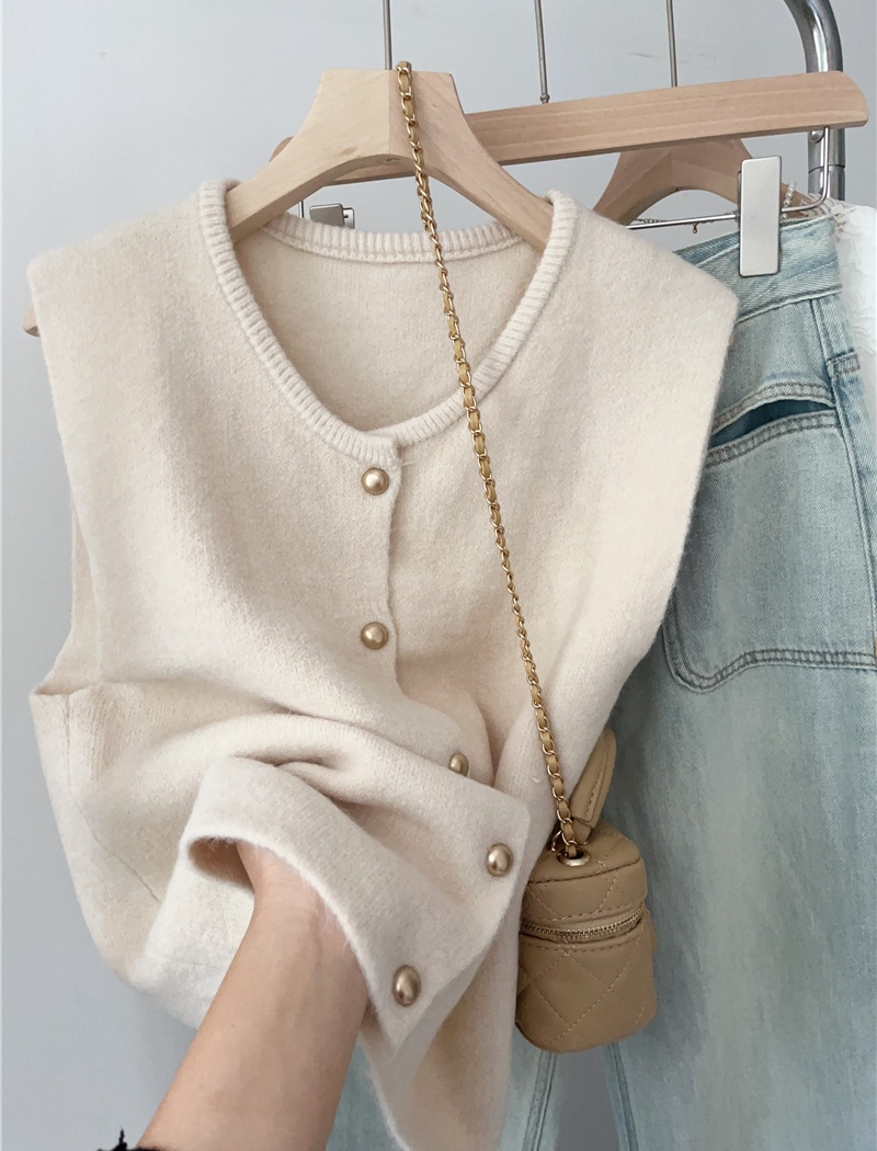 Casual knitted tops all-match round neck waistcoat