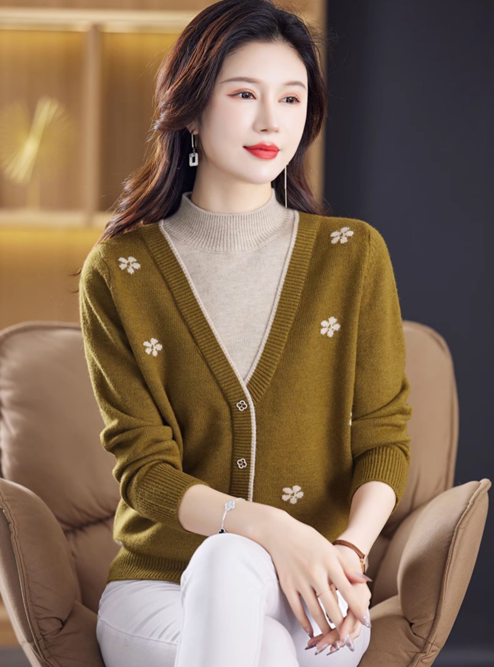 Thick wool sweater jacquard bottoming shirt for women