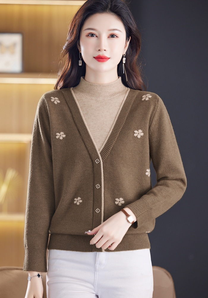 Thick wool sweater jacquard bottoming shirt for women