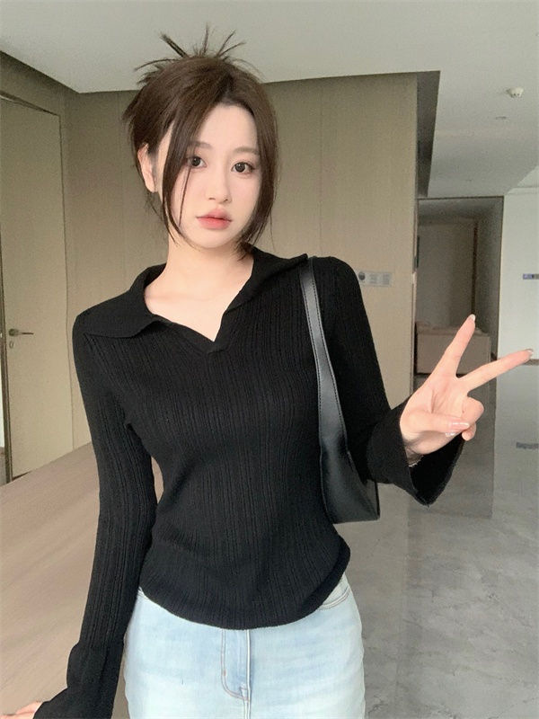 Slim black autumn and winter knitted bottoming shirt