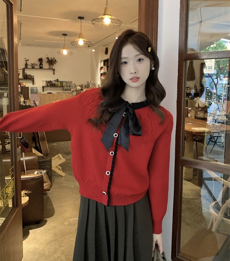 Short bow sweater autumn and winter retro tops