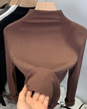 Long sleeve tops half high collar bottoming shirt for women