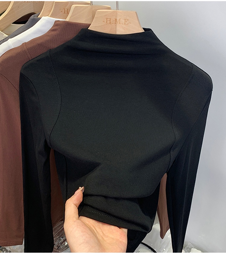 Long sleeve tops half high collar bottoming shirt for women