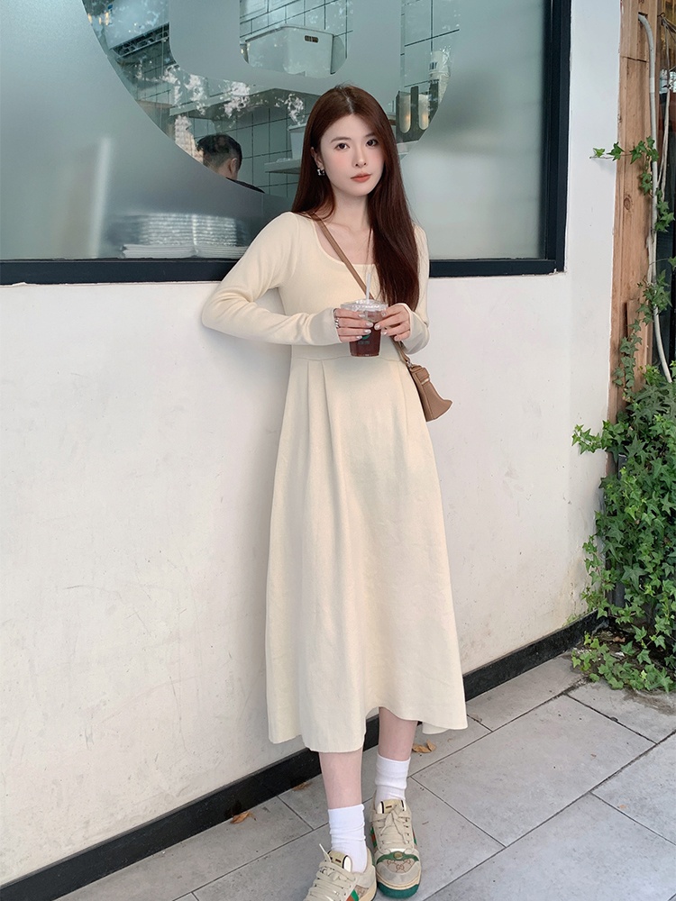 Autumn and winter dress square collar overcoat for women