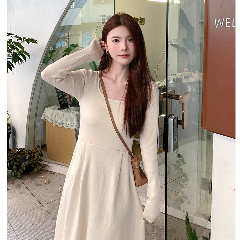 Autumn and winter dress square collar overcoat for women