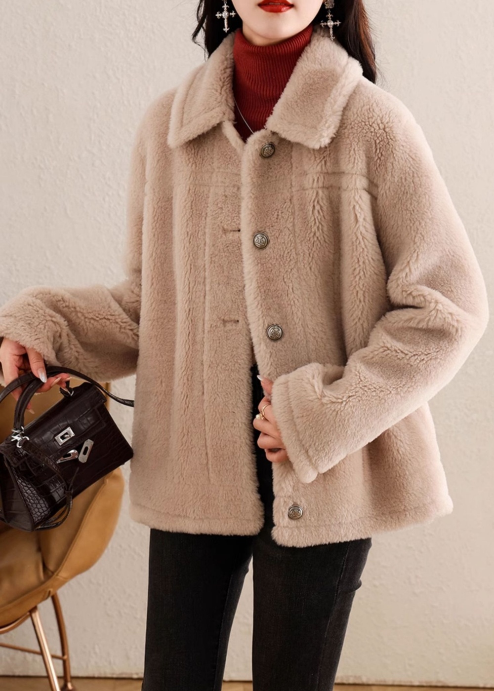 Lambs wool elmo coat winter fur coat for women