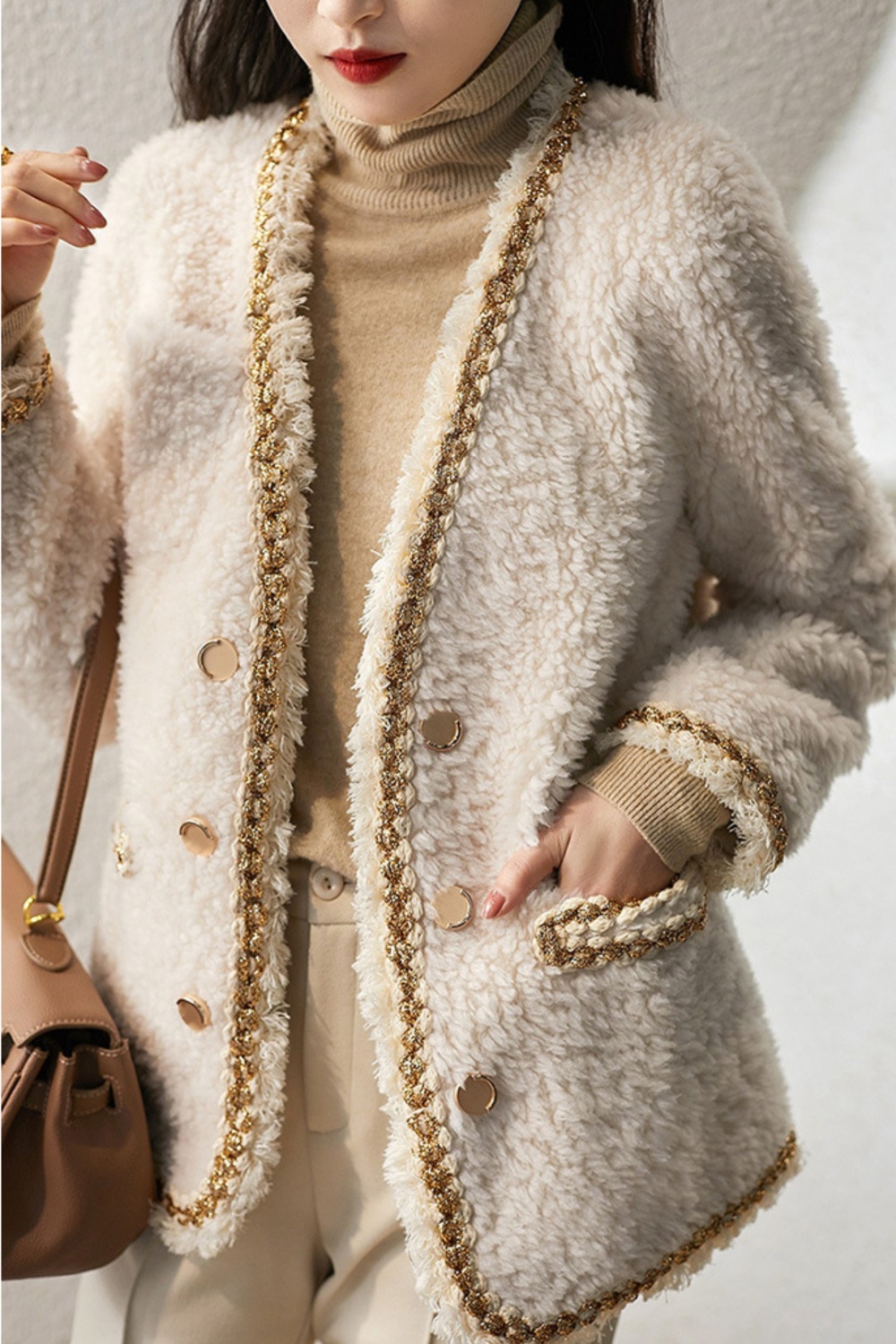 Lambs wool thick autumn France style chanelstyle coat